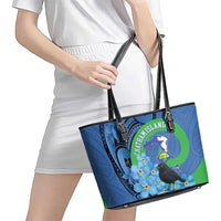 New Zealand Chatham Islands Leather Tote Bag Wharekauri Forget Me Not With Black Robin LT14 - Polynesian Pride