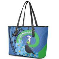 New Zealand Chatham Islands Leather Tote Bag Wharekauri Forget Me Not With Black Robin LT14 - Polynesian Pride