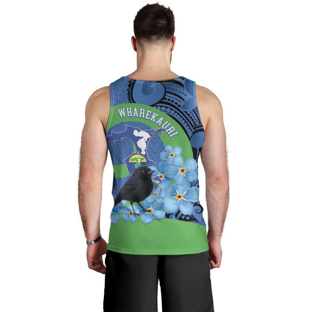 New Zealand Chatham Islands Men Tank Top Wharekauri Forget Me Not With Black Robin LT14 - Polynesian Pride