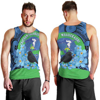 New Zealand Chatham Islands Men Tank Top Wharekauri Forget Me Not With Black Robin LT14 - Polynesian Pride
