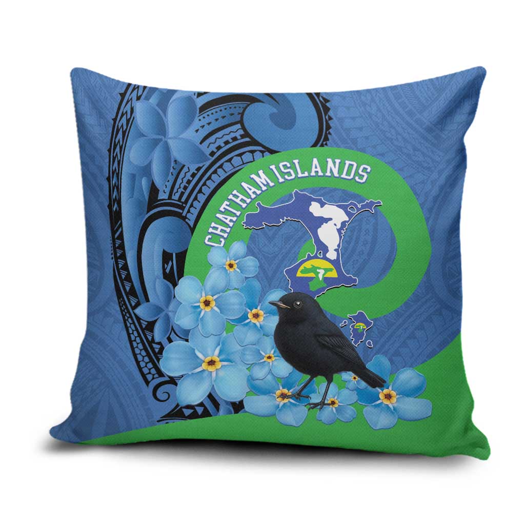 New Zealand Chatham Islands Pillow Cover Wharekauri Forget Me Not With Black Robin - Polynesian Pride