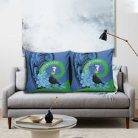 New Zealand Chatham Islands Pillow Cover Wharekauri Forget Me Not With Black Robin - Polynesian Pride