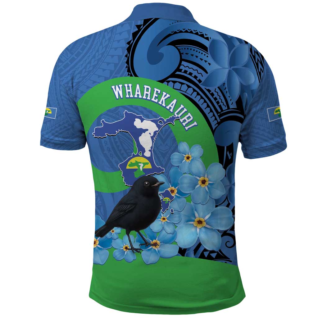 New Zealand Chatham Islands Polo Shirt Wharekauri Forget Me Not With Black Robin LT14 - Polynesian Pride