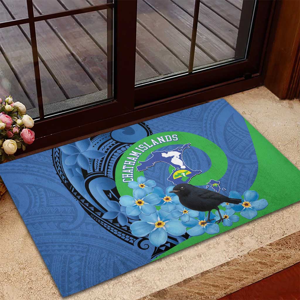 New Zealand Chatham Islands Rubber Doormat Wharekauri Forget Me Not With Black Robin LT14 - Polynesian Pride