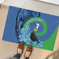 New Zealand Chatham Islands Rubber Doormat Wharekauri Forget Me Not With Black Robin LT14 - Polynesian Pride