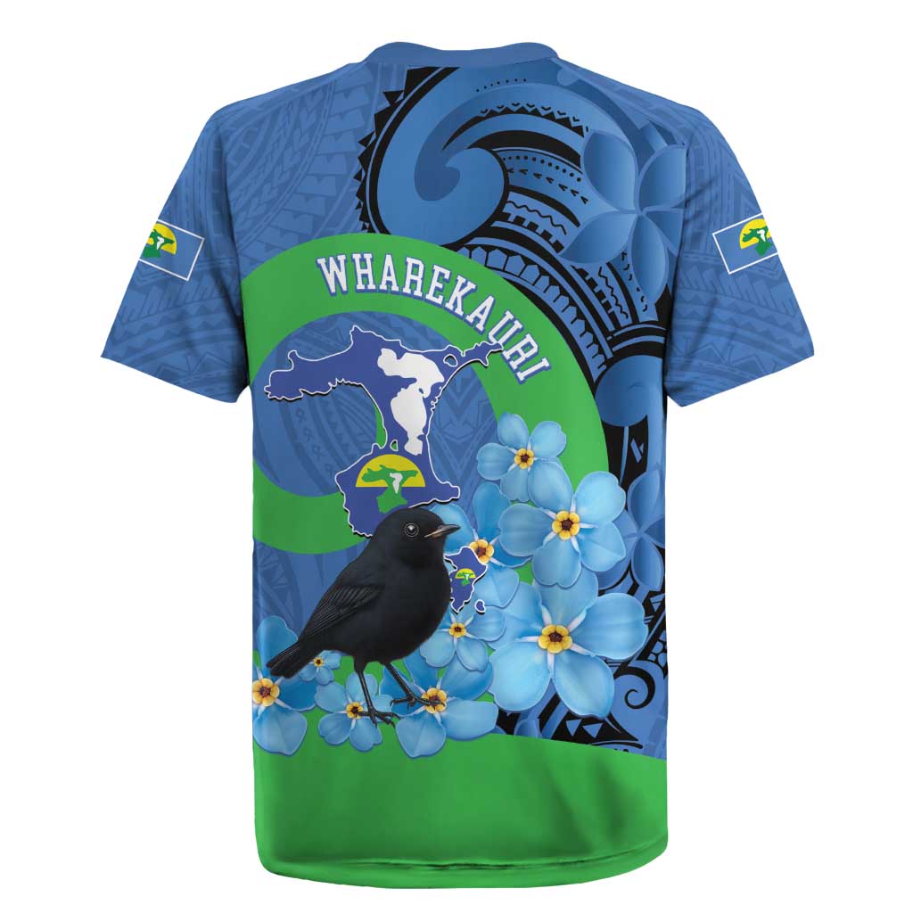 New Zealand Chatham Islands Rugby Jersey Wharekauri Forget Me Not With Black Robin