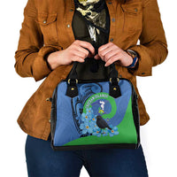 New Zealand Chatham Islands Shoulder Handbag Wharekauri Forget Me Not With Black Robin