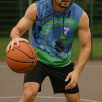 New Zealand Chatham Islands Sleeveless Hoodie Wharekauri Forget Me Not With Black Robin - Polynesian Pride