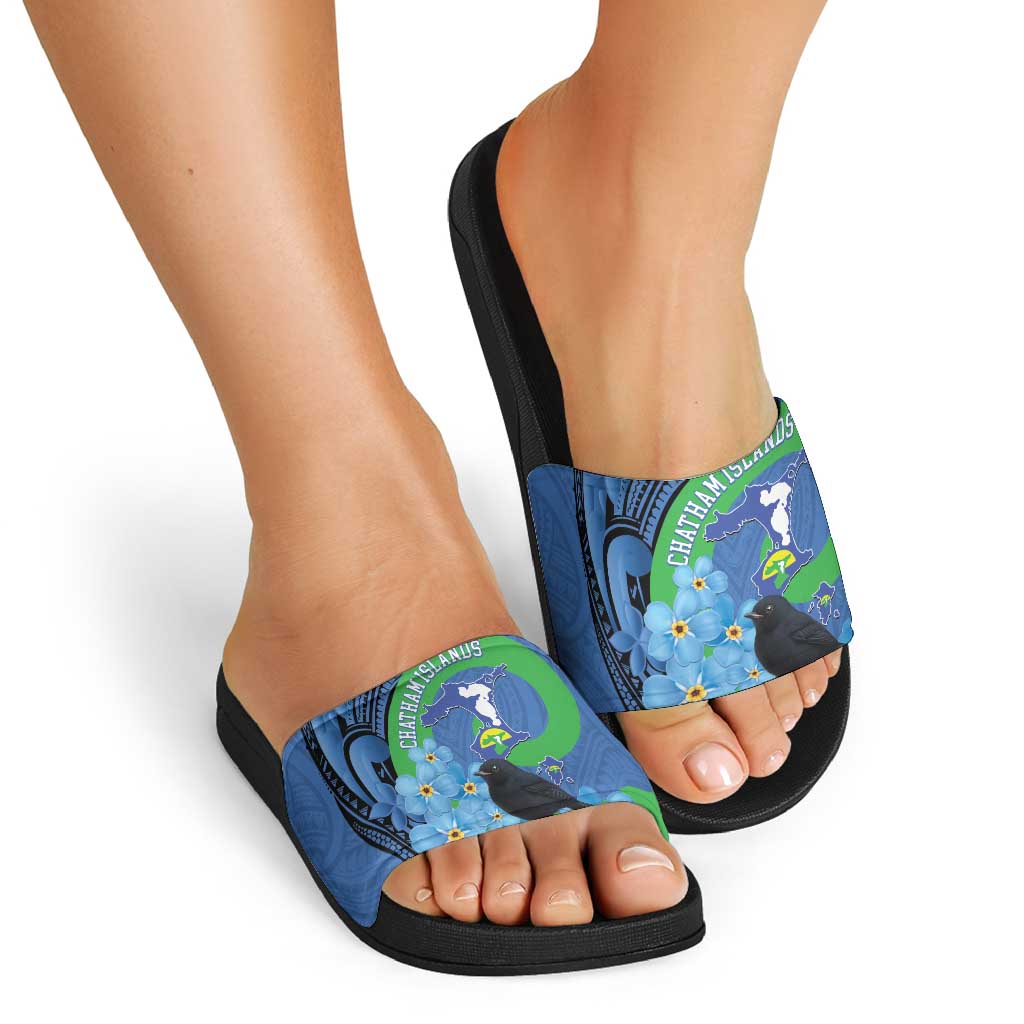 New Zealand Chatham Islands Slide Sandals Wharekauri Forget Me Not With Black Robin - Polynesian Pride