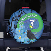 New Zealand Chatham Islands Spare Tire Cover Wharekauri Forget Me Not With Black Robin LT14 No hole Blue - Polynesian Pride