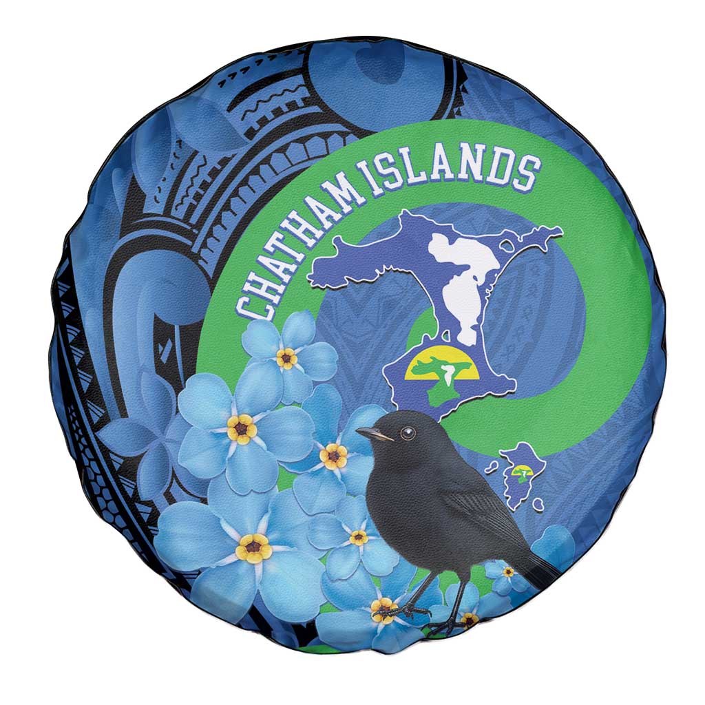 New Zealand Chatham Islands Spare Tire Cover Wharekauri Forget Me Not With Black Robin LT14 - Polynesian Pride