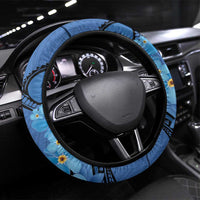 New Zealand Chatham Islands Steering Wheel Cover Wharekauri Forget Me Not With Black Robin LT14 Universal Fit Blue - Polynesian Pride