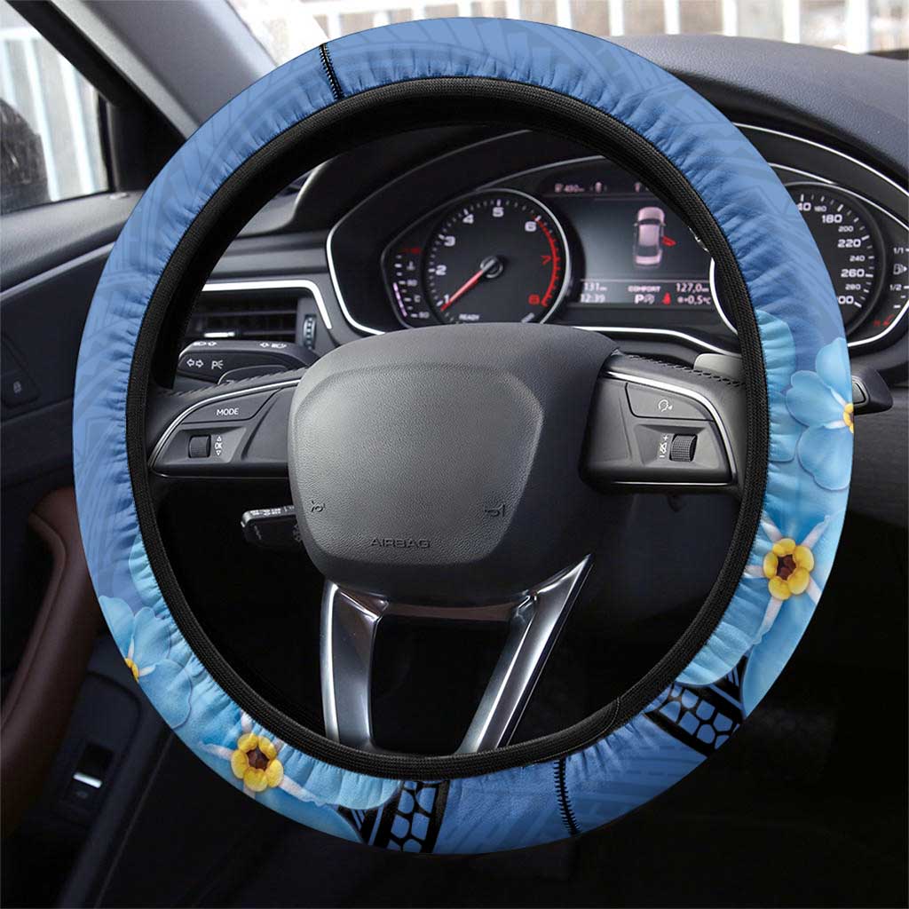 New Zealand Chatham Islands Steering Wheel Cover Wharekauri Forget Me Not With Black Robin LT14 - Polynesian Pride