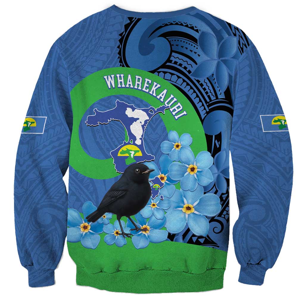 New Zealand Chatham Islands Sweatshirt Wharekauri Forget Me Not With Black Robin LT14 - Polynesian Pride