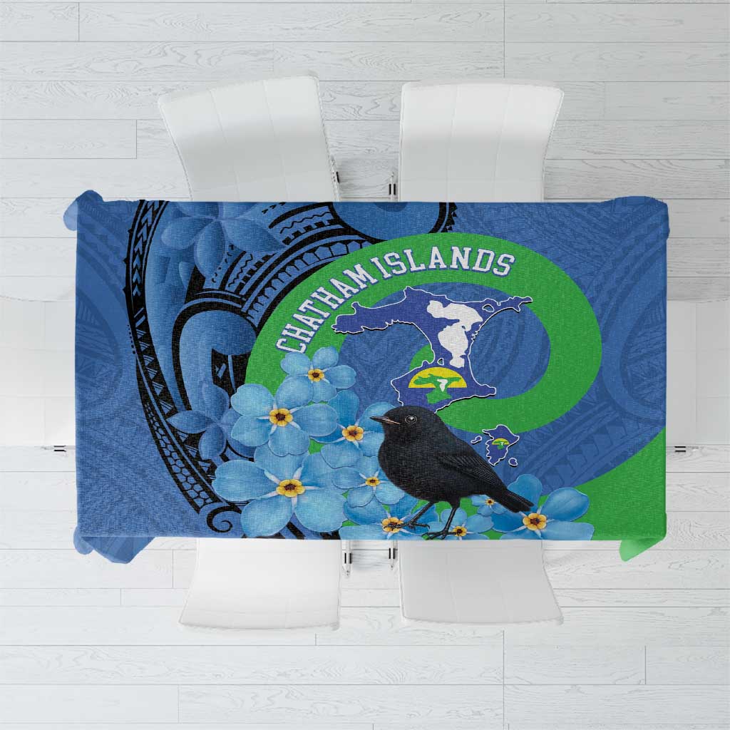 New Zealand Chatham Islands Tablecloth Wharekauri Forget Me Not With Black Robin