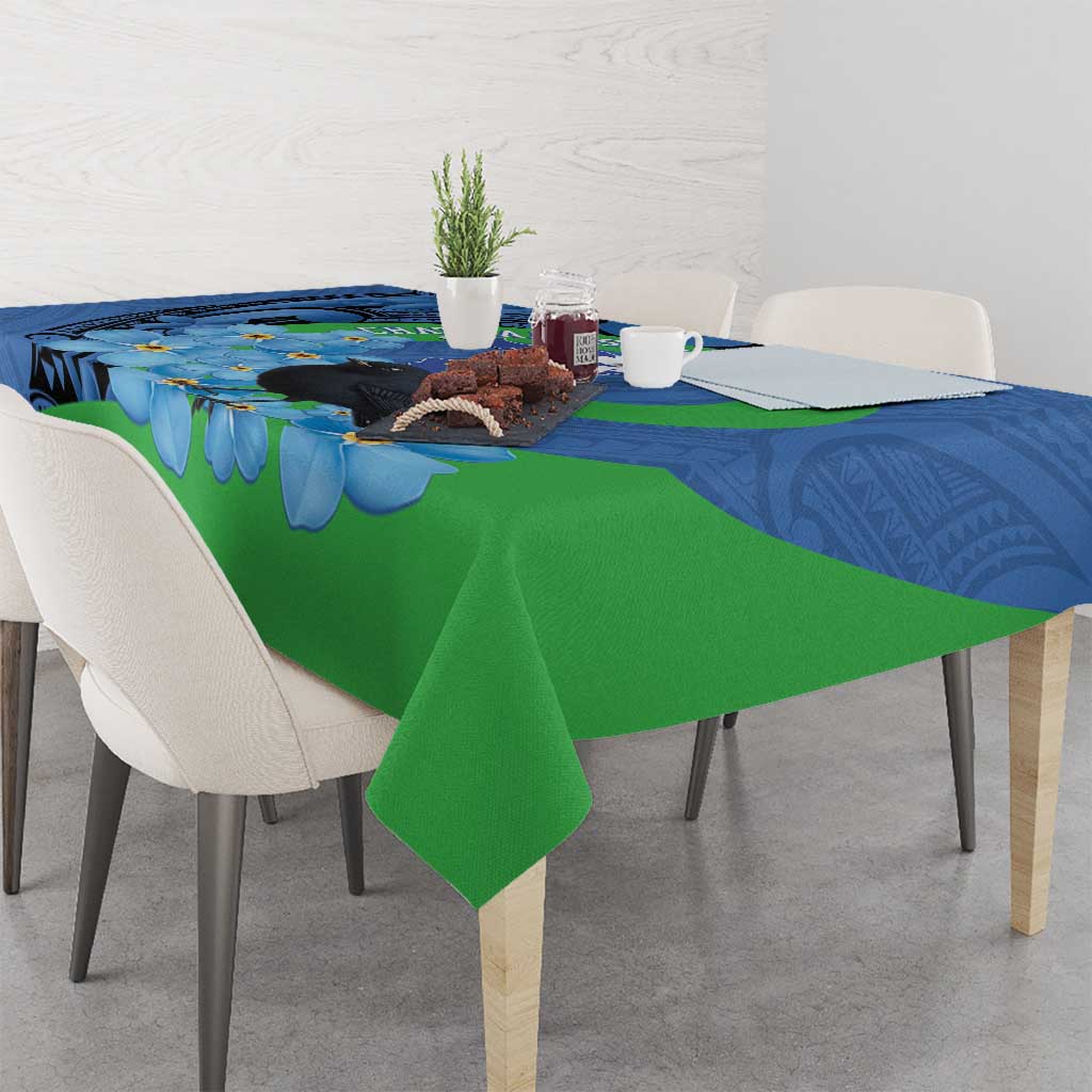 New Zealand Chatham Islands Tablecloth Wharekauri Forget Me Not With Black Robin LT14 - Polynesian Pride