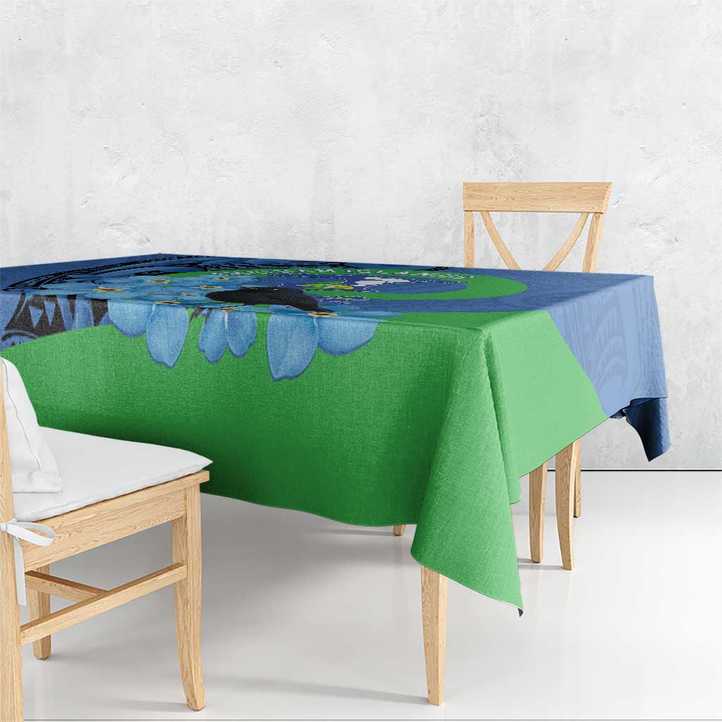 New Zealand Chatham Islands Tablecloth Wharekauri Forget Me Not With Black Robin LT14 - Polynesian Pride