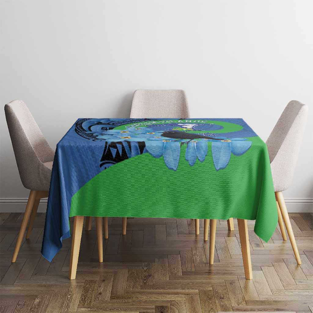 New Zealand Chatham Islands Tablecloth Wharekauri Forget Me Not With Black Robin LT14 - Polynesian Pride