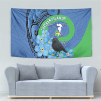 New Zealand Chatham Islands Tapestry Wharekauri Forget Me Not With Black Robin