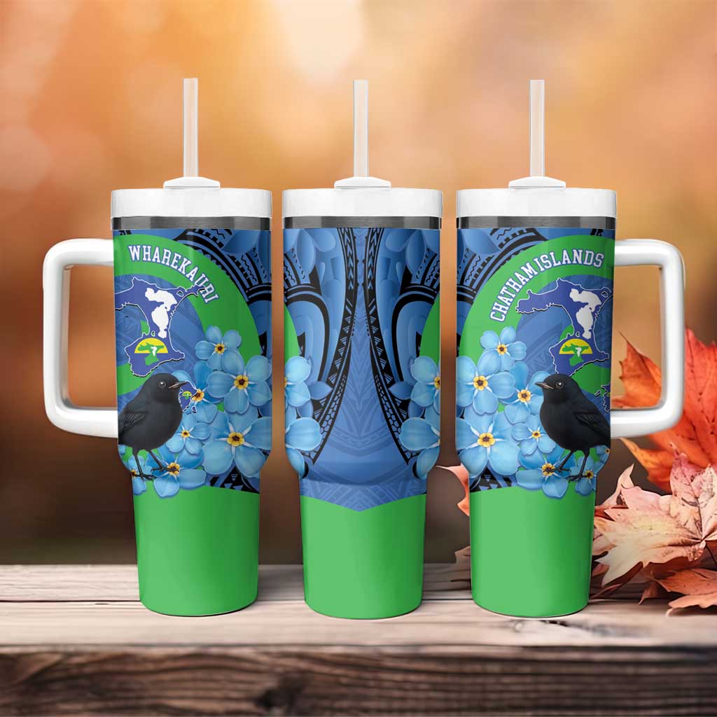 New Zealand Chatham Islands Tumbler With Handle Wharekauri Forget Me Not With Black Robin LT14 - Polynesian Pride