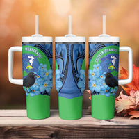 New Zealand Chatham Islands Tumbler With Handle Wharekauri Forget Me Not With Black Robin LT14 - Polynesian Pride