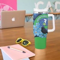 New Zealand Chatham Islands Tumbler With Handle Wharekauri Forget Me Not With Black Robin LT14 - Polynesian Pride
