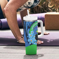 New Zealand Chatham Islands Tumbler With Handle Wharekauri Forget Me Not With Black Robin LT14 - Polynesian Pride