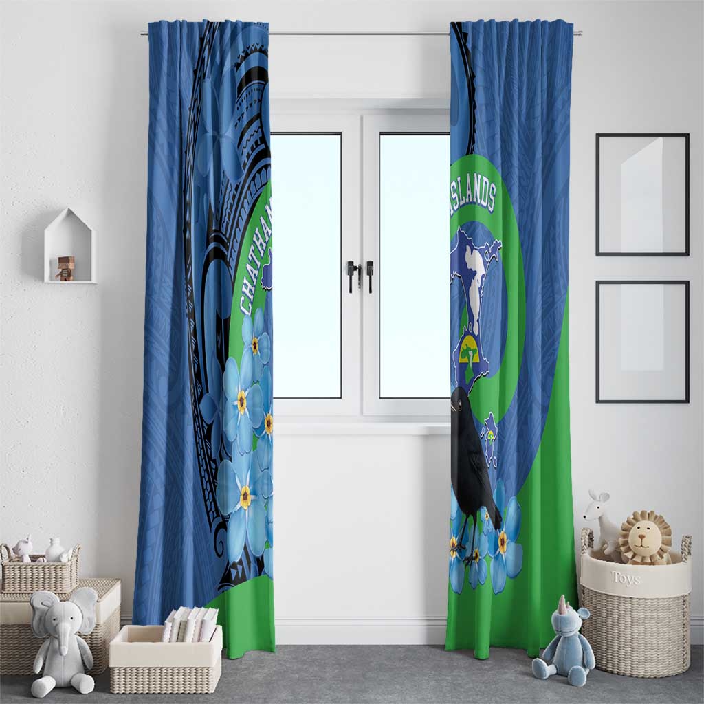 New Zealand Chatham Islands Window Curtain Wharekauri Forget Me Not With Black Robin LT14 - Polynesian Pride