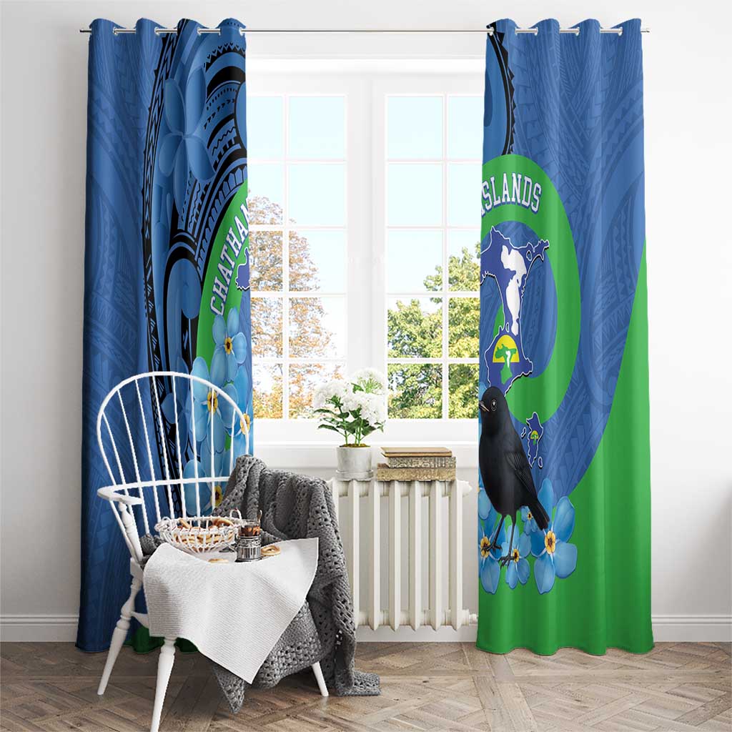 New Zealand Chatham Islands Window Curtain Wharekauri Forget Me Not With Black Robin LT14 - Polynesian Pride