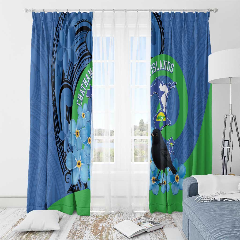 New Zealand Chatham Islands Window Curtain Wharekauri Forget Me Not With Black Robin LT14 - Polynesian Pride