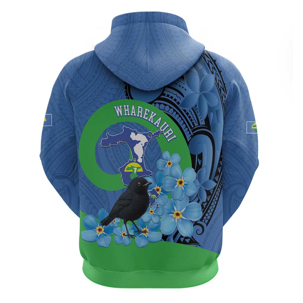 New Zealand Chatham Islands Zip Hoodie Wharekauri Forget Me Not With Black Robin
