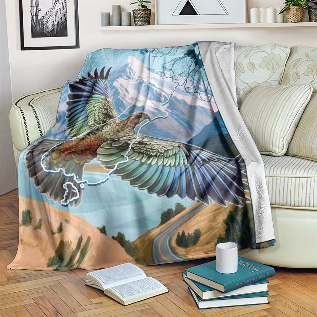 New Zealand South Island Blanket Te Waipounamu Aoraki Kea Bird LT14 Blue - Polynesian Pride