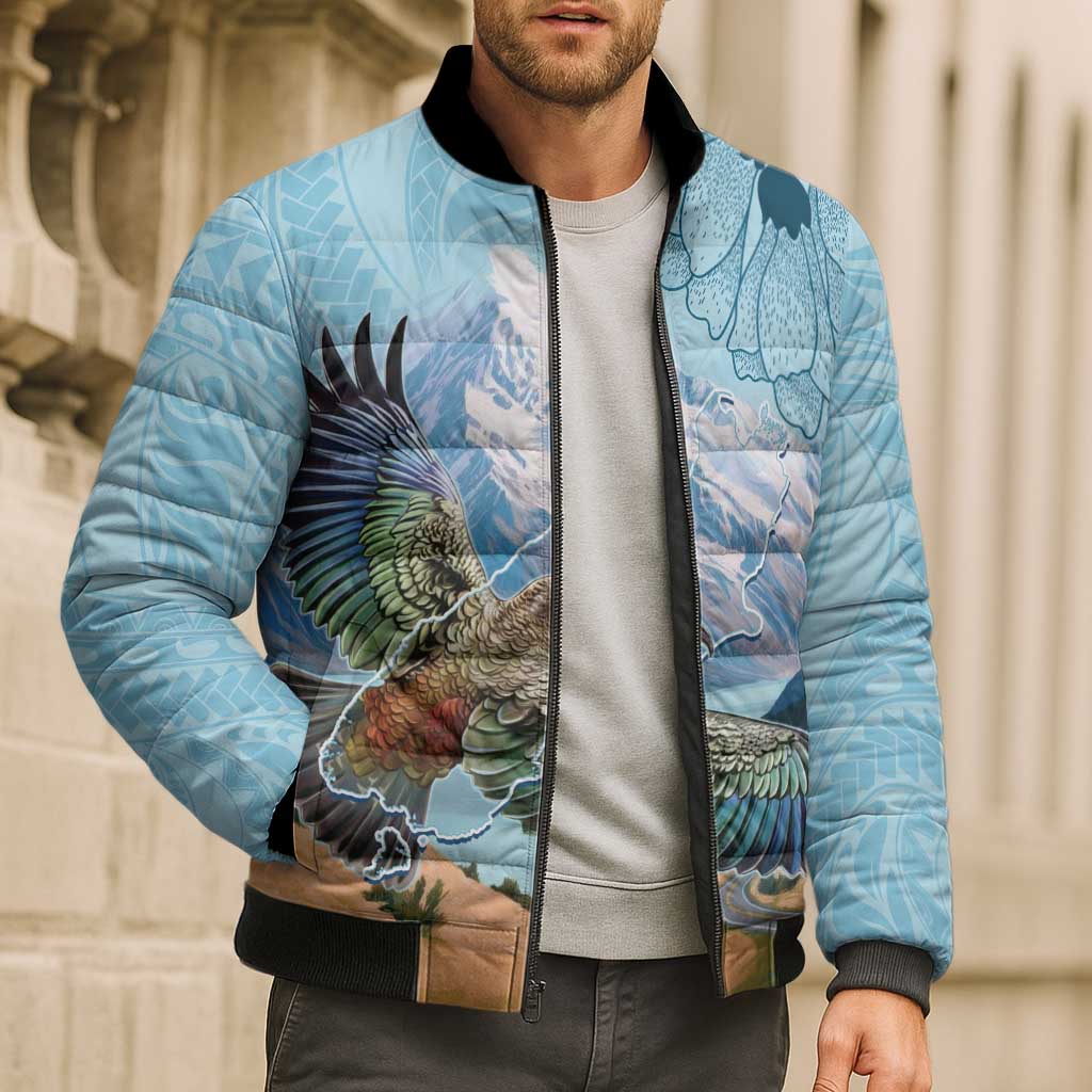 New Zealand South Island Bomber Puffer Jacket Te Waipounamu Aoraki Kea Bird - Polynesian Pride