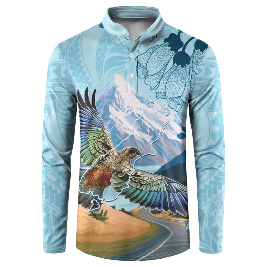 New Zealand South Island Button Sweatshirt Te Waipounamu Aoraki Kea Bird LT14 Blue - Polynesian Pride