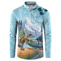 New Zealand South Island Button Sweatshirt Te Waipounamu Aoraki Kea Bird LT14 Blue - Polynesian Pride