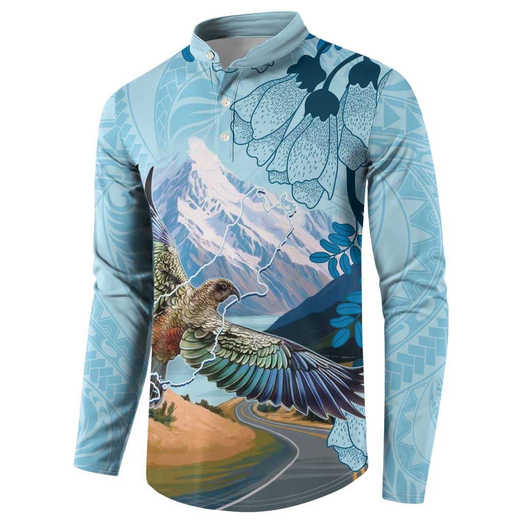 New Zealand South Island Button Sweatshirt Te Waipounamu Aoraki Kea Bird LT14 - Polynesian Pride