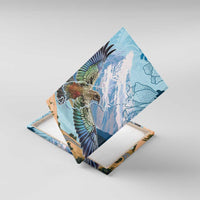 New Zealand South Island Canvas Wall Art Te Waipounamu Aoraki Kea Bird LT14 With Frame Blue - Polynesian Pride