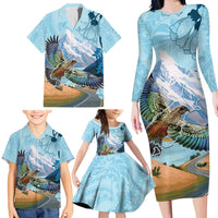 New Zealand South Island Family Matching Long Sleeve Bodycon Dress and Hawaiian Shirt Te Waipounamu Aoraki Kea Bird