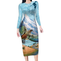 New Zealand South Island Family Matching Long Sleeve Bodycon Dress and Hawaiian Shirt Te Waipounamu Aoraki Kea Bird
