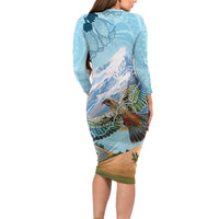 New Zealand South Island Family Matching Long Sleeve Bodycon Dress and Hawaiian Shirt Te Waipounamu Aoraki Kea Bird