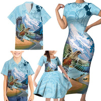 New Zealand South Island Family Matching Short Sleeve Bodycon Dress and Hawaiian Shirt Te Waipounamu Aoraki Kea Bird