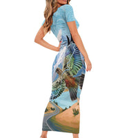 New Zealand South Island Family Matching Short Sleeve Bodycon Dress and Hawaiian Shirt Te Waipounamu Aoraki Kea Bird