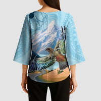 New Zealand South Island Kimono Sleeve Blouse Te Waipounamu Aoraki Kea Bird - Polynesian Pride