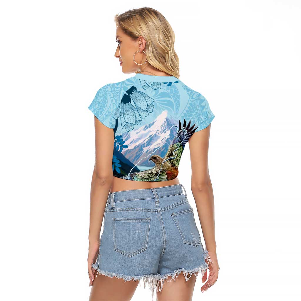 New Zealand South Island Raglan Cropped T Shirt Te Waipounamu Aoraki Kea Bird