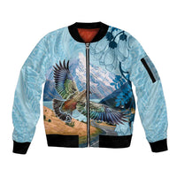 New Zealand South Island Sleeve Zip Bomber Jacket Te Waipounamu Aoraki Kea Bird