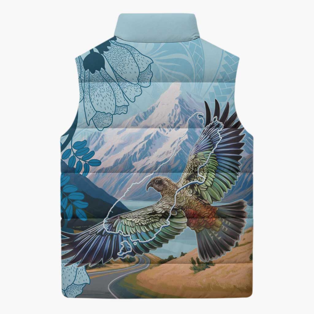 New Zealand South Island Sleeveless Puffer Jacket Te Waipounamu Aoraki Kea Bird - Polynesian Pride