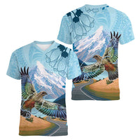 New Zealand South Island Women V-Neck T-Shirt Te Waipounamu Aoraki Kea Bird