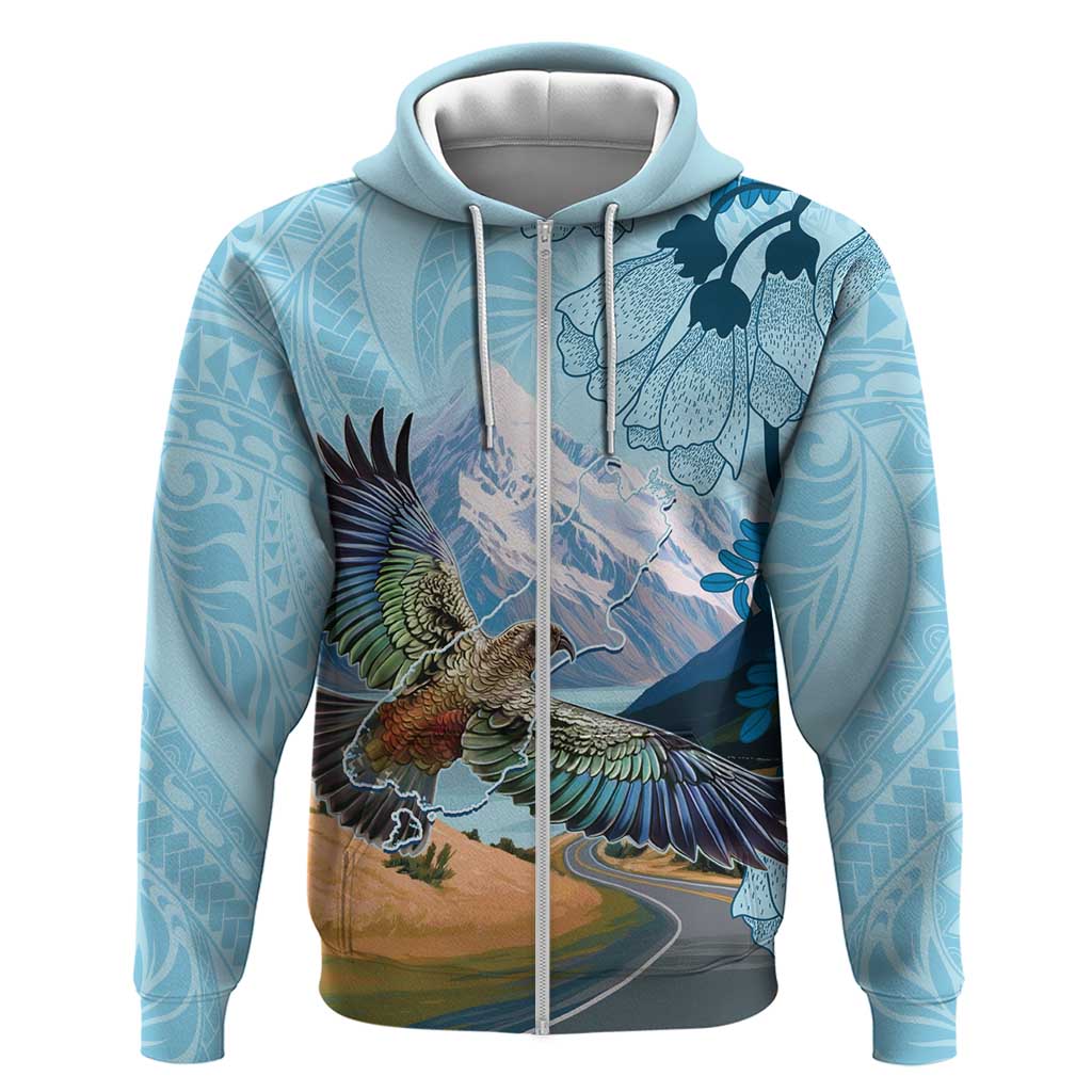 New Zealand South Island Zip Hoodie Te Waipounamu Aoraki Kea Bird
