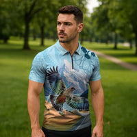 New Zealand South Island Zipper Polo Shirt Te Waipounamu Aoraki Kea Bird - Polynesian Pride