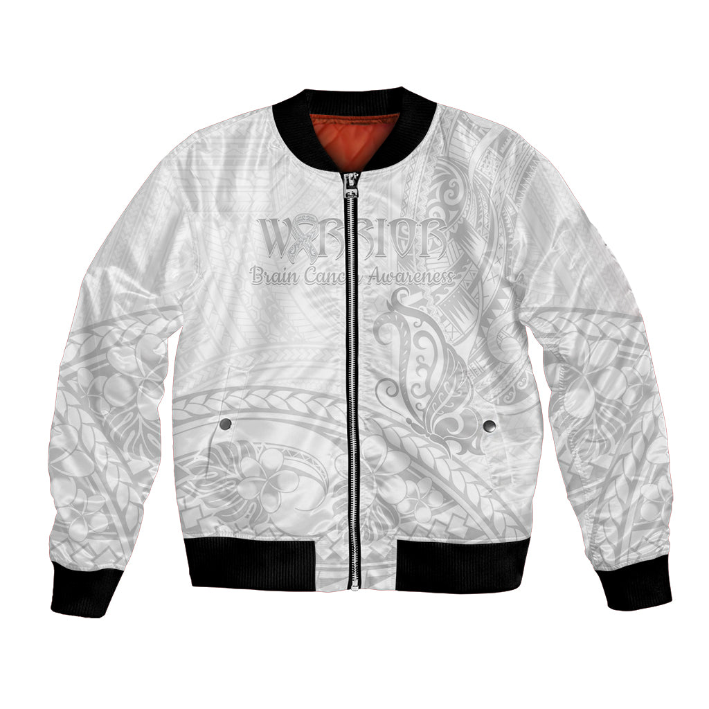 Polynesia Brain Cancer Awareness Bomber Jacket In May We Wear Grey LT14 Unisex White - Polynesian Pride